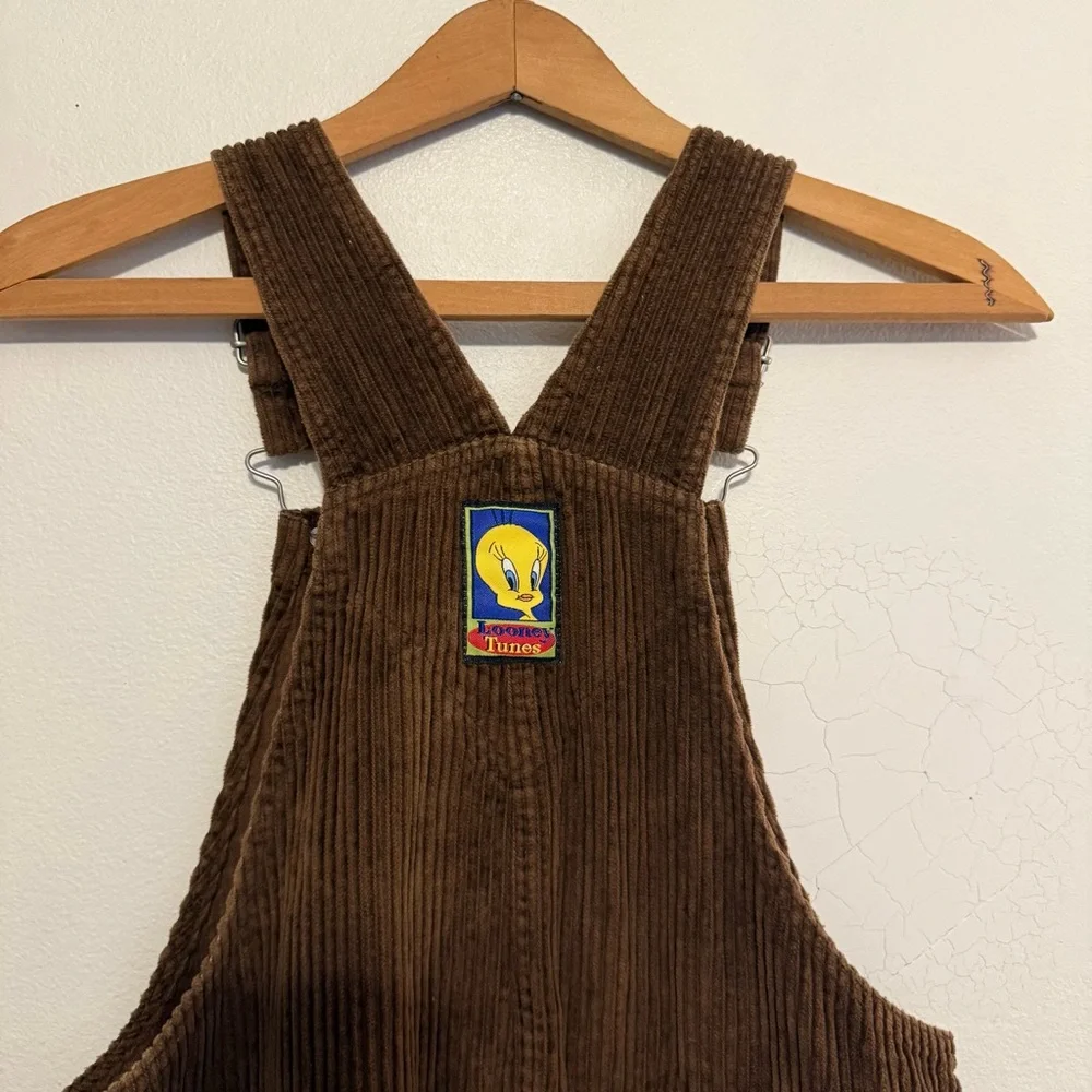 Vintage Y2K Looney Tunes Tweety Bird Corduroy Bib Overalls Girls Size 12 Cotton